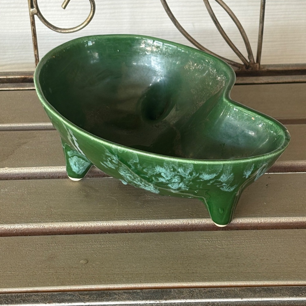 Vintage MCM Green Speckled kidney Shape Planter